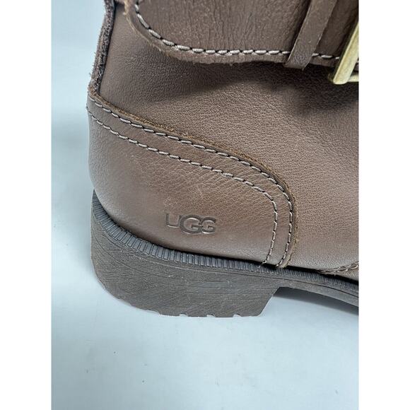 UGG Jaidyn boots size 8 Brown Leather Booties Buckle Lace Side Zip Sherpa Lined - Picture 8 of 15